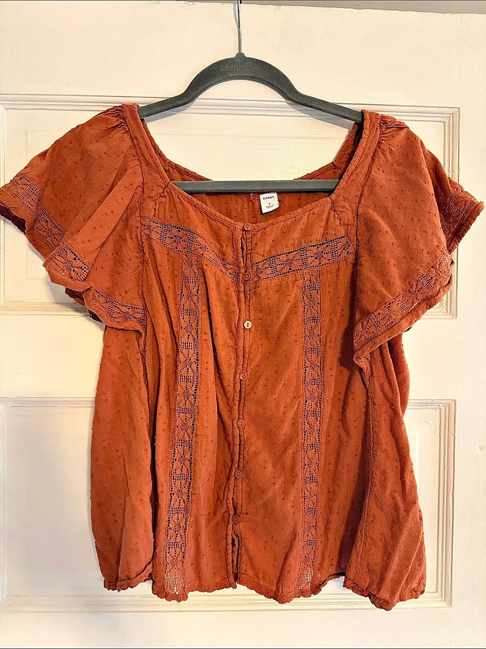 Old Navy Embroidered Short Sleeve Blouse in Orange Size Small